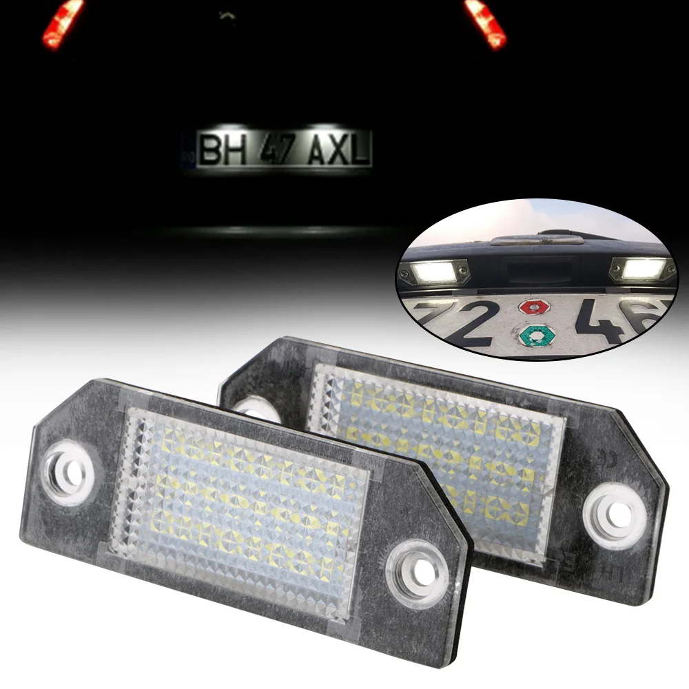 

For Ford Focus C-MAX MK2 03-08 2PCS 24 LED White Light Car License Plate Lights DC12V No Error 6W Number Plate Lamp