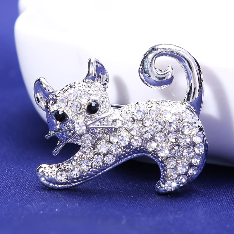 230 Silver Милая брошь в виде кошки, вечерние, металлический бант, Зеленый Кристалл, эмаль, булавка, черное животное, брошь для женщин, ювелирное изделие, аксессуары - Окраска металла: 230 Silver