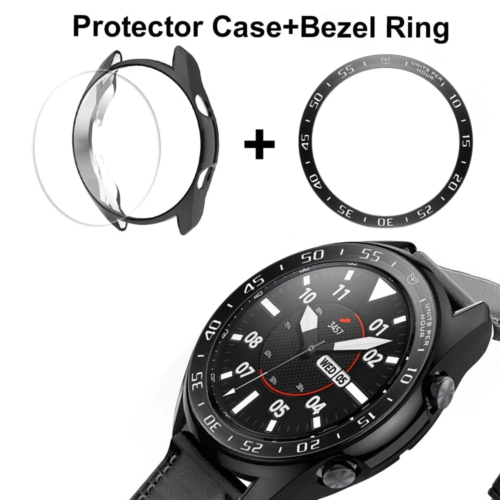 

3 pack cases for samsung galaxy watch 3 45mm 41mm case + Tempered Glass screen Protector + bezel ring loop galaxy watch 3 case