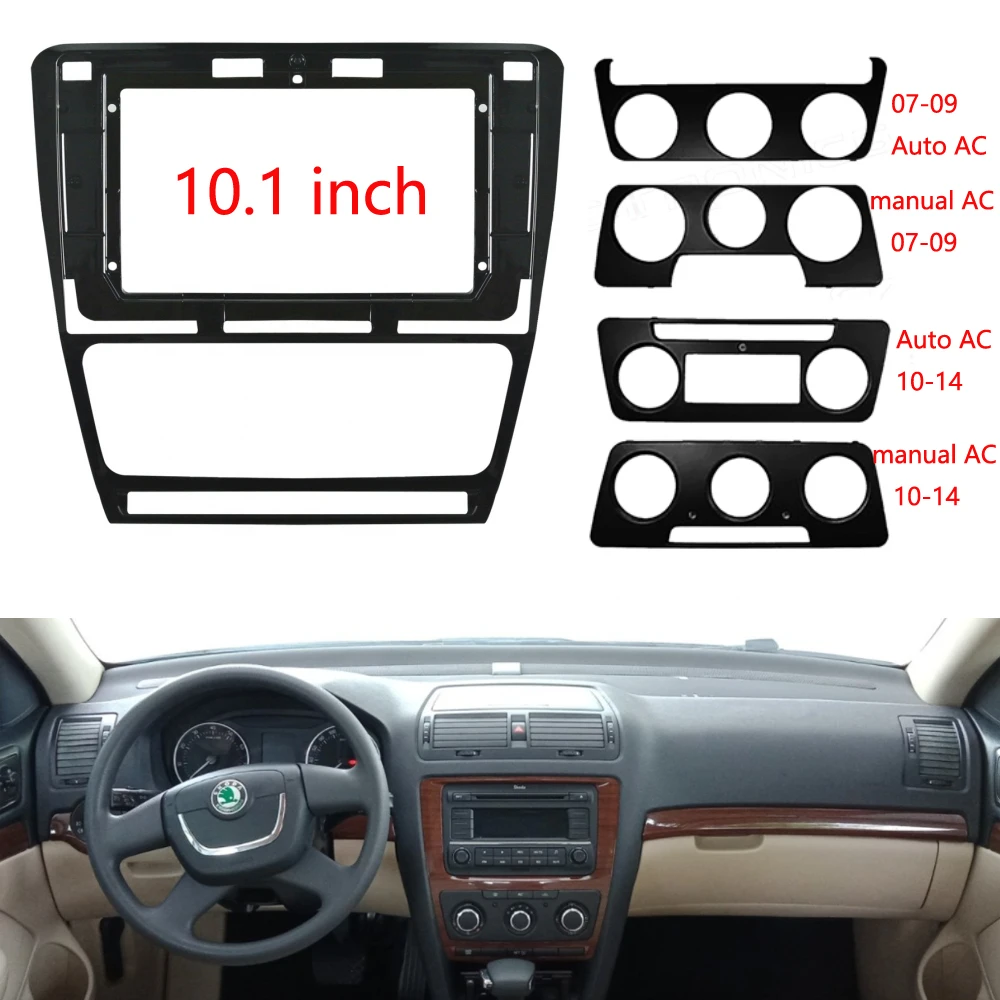 2 Din Car DVD Frame Audio Fitting Adaptor Dash Trim Facia Panel 10.1inch For SKODA OCTAVIA 2007-2014 Double Din Radio Player