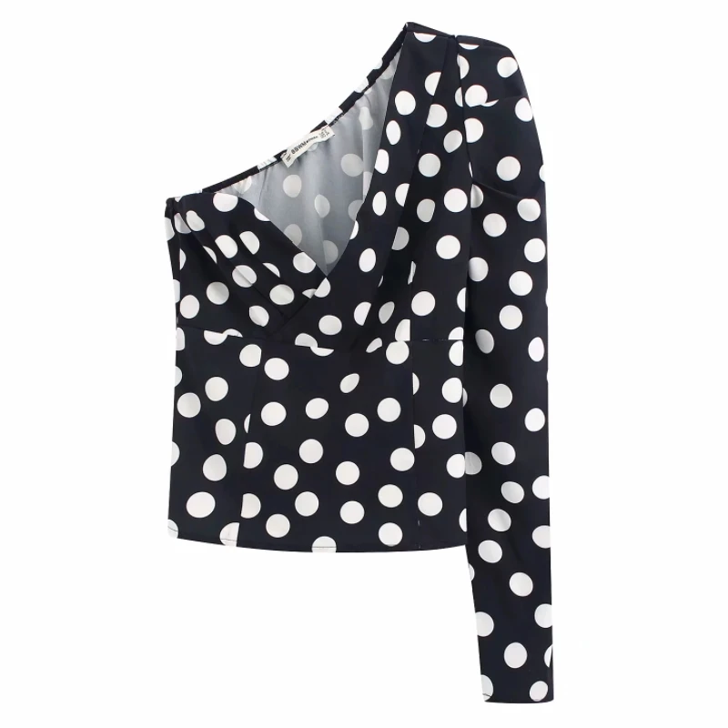 2020 Женская Сексуальная Асимметричная блуза на одно плечо с принтом в горошек