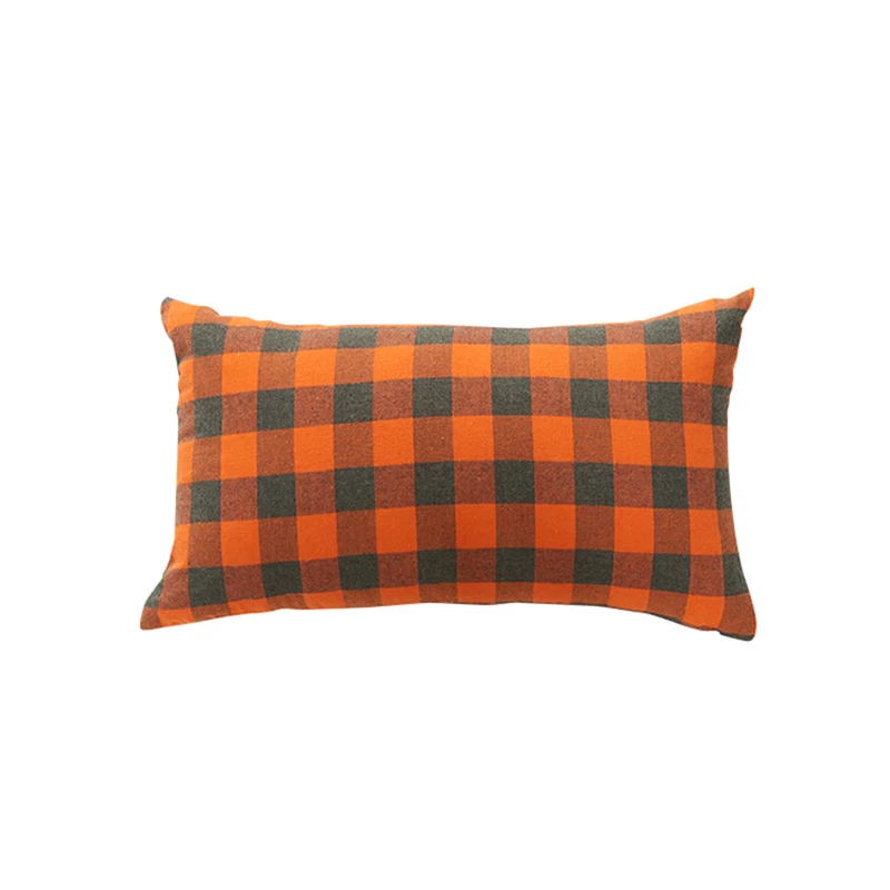 

new plaid orange home sofa cushion covers 30*50 40*40 45*45 50*50 60*60cm without inner kussenhoes cotton pillow covers X200