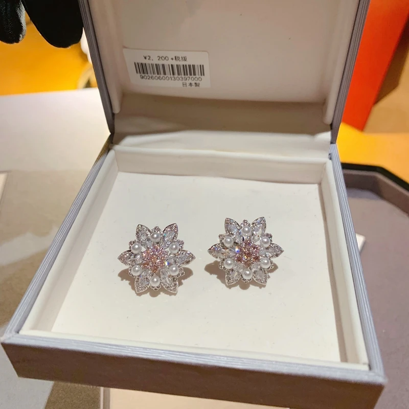 Женские жемчужные серьги гвоздики с цветком лотоса из нержавеющей стали