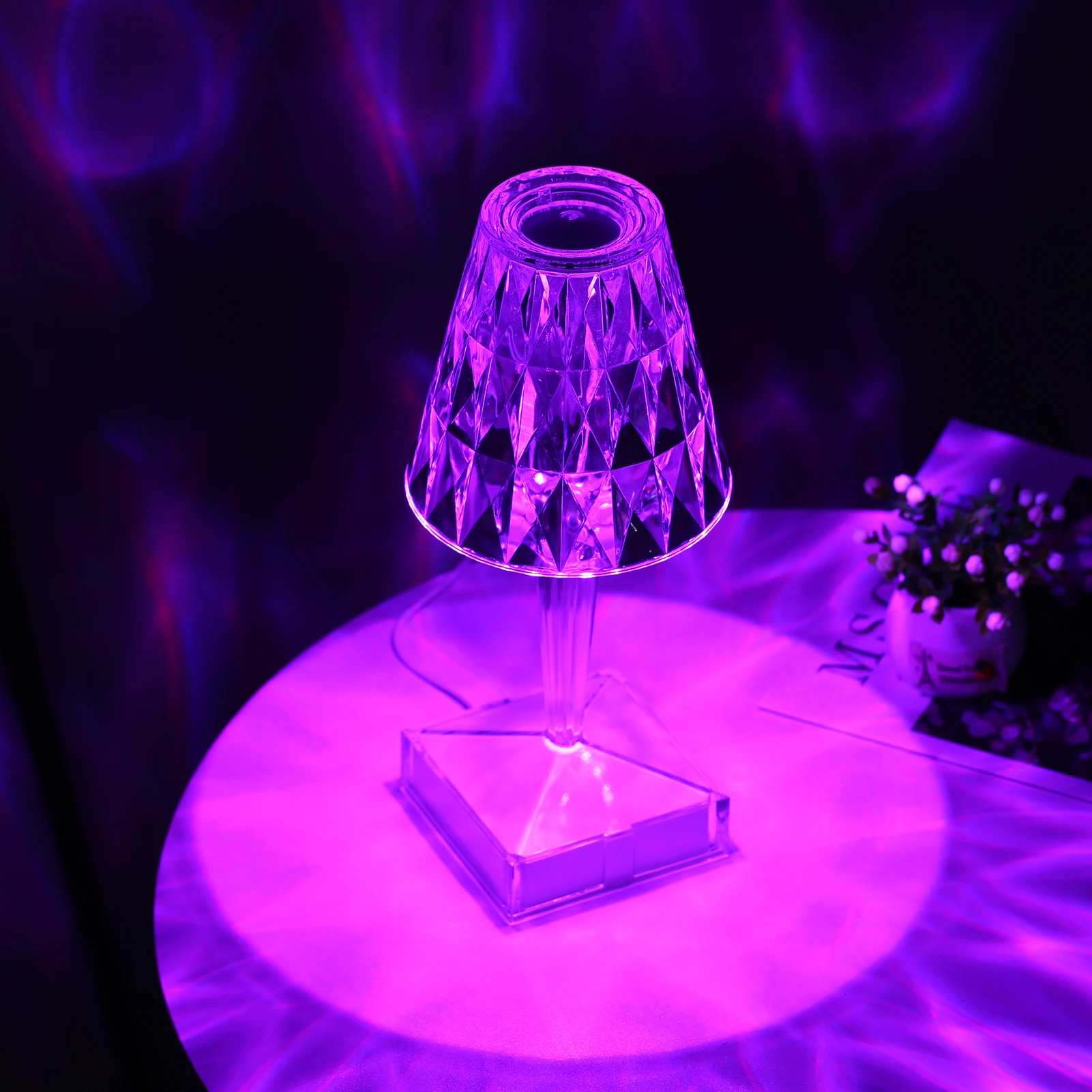 

USB Rechargeable Acrylic Diamond Table Lamp Touching Control Crystal Bedside Night Light Decorative Bedroom Nightstand Desk Lamp