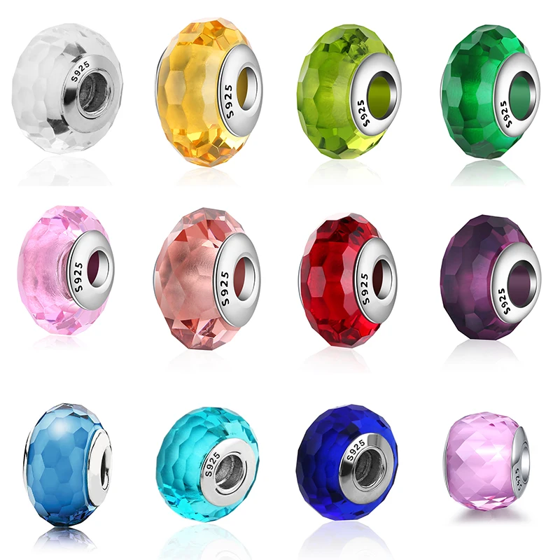 

925 Sterling Silver Diy Glass Beads Charms Blue Pink For Original Pandora Charms Women Bracelets & Bangles Jewelry