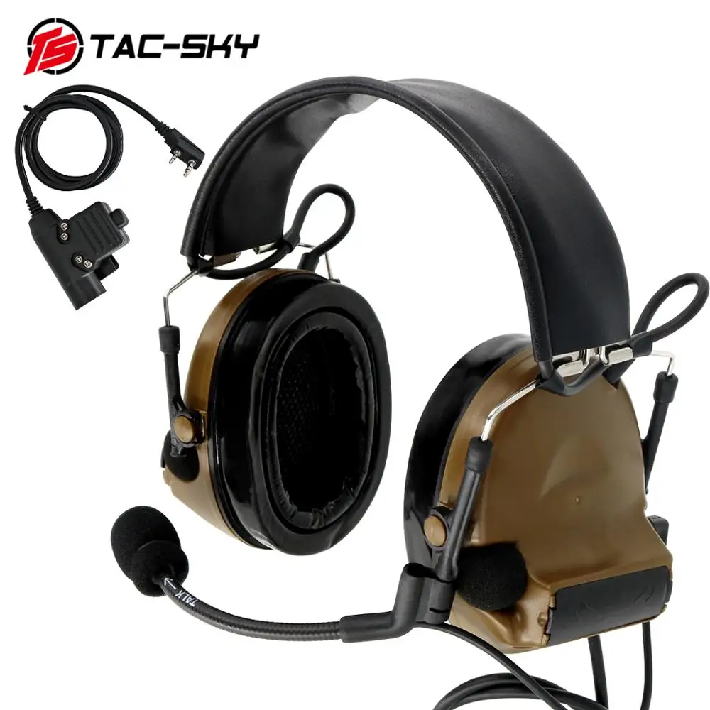 TAC-SKY COMTAC II silicone earmuffs hearing noise reduction pickup military tactical headset CB+ U94 Kenwood plug PTT
