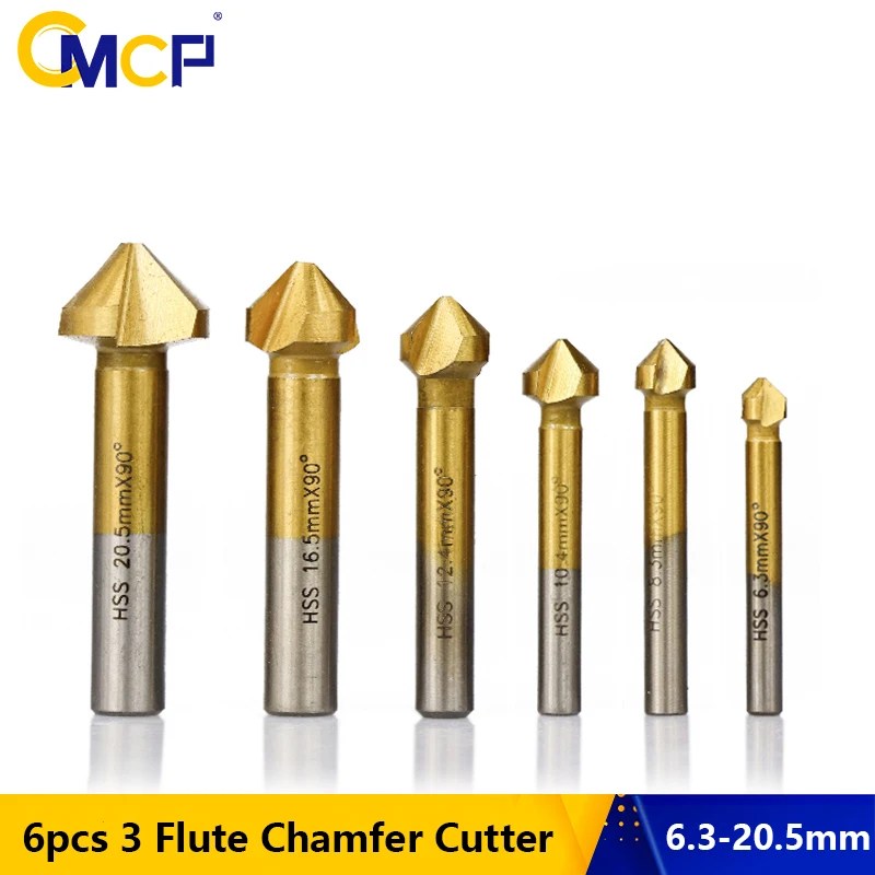 

CMCP 6 шт. набор зенкеров из быстрорежущей стали 3 канавки 90 градусов фаска резак с титановым покрытием 6,3-20,5 мм Конические Сверла электроинстр...