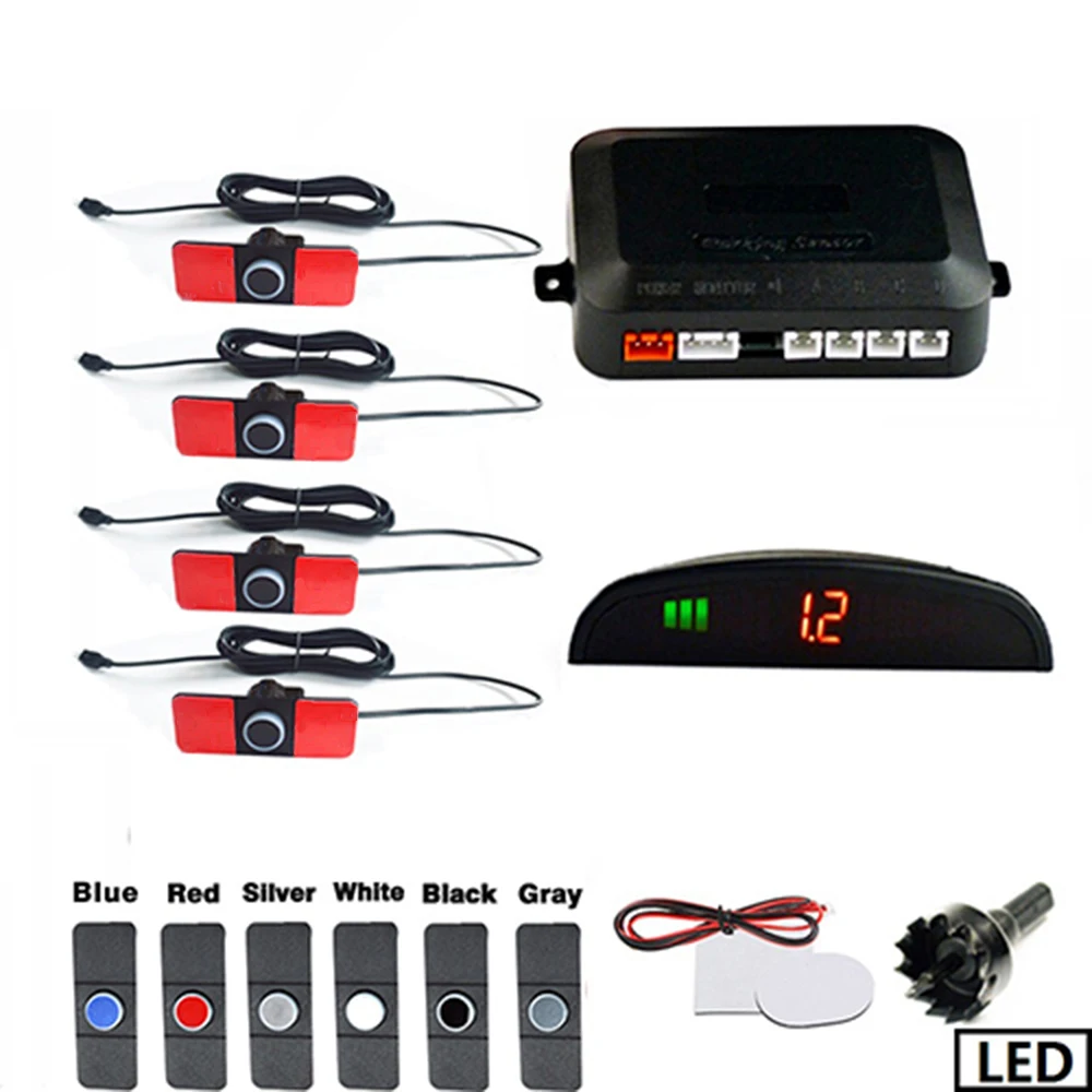 Комплект парковочного датчика 4 плоских звуковой сигнал/светодиодный/ЖК дисплей