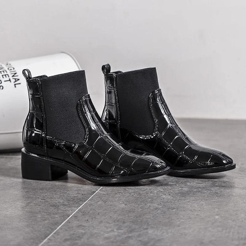 

autumn winter 2020 new Chelsea short boots Genuine leather chic women's boots thick heel boots