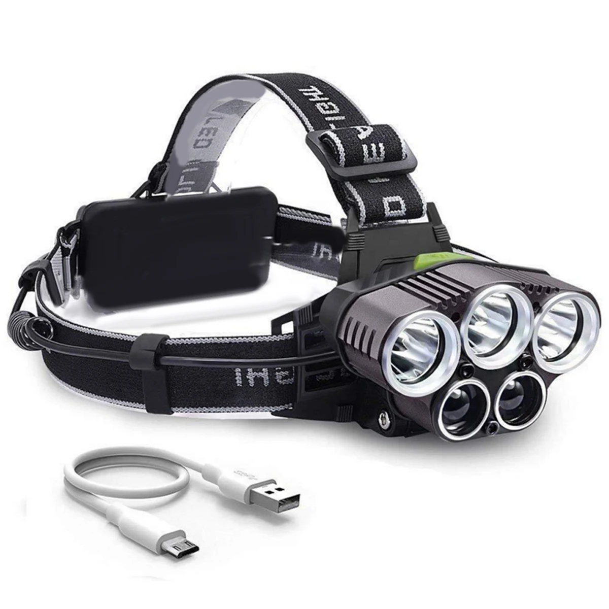 

USB Headlight 5 Modes 5LED Super Bright Head Torch for Night Fishing Camping(3x T6 White Light + 2x XPE Blue Light)