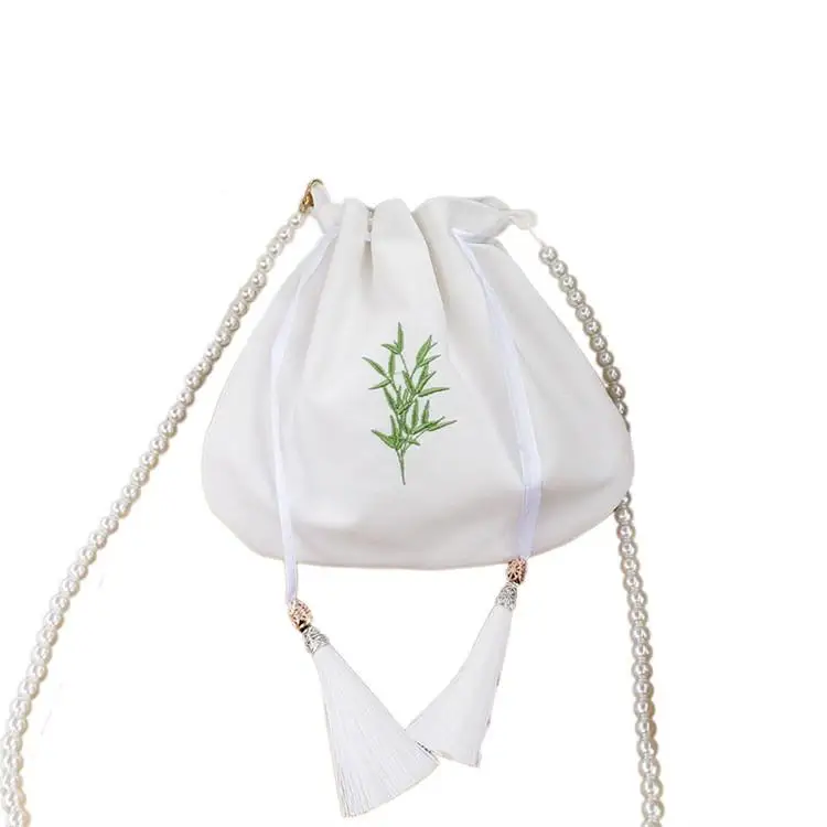

The New Mori Series Small Round Bag Embroidery Hanfu Bag with Ancient Costume Purse Diagonal Bag Hanfu Bag Fairy Bag Tassel Bag
