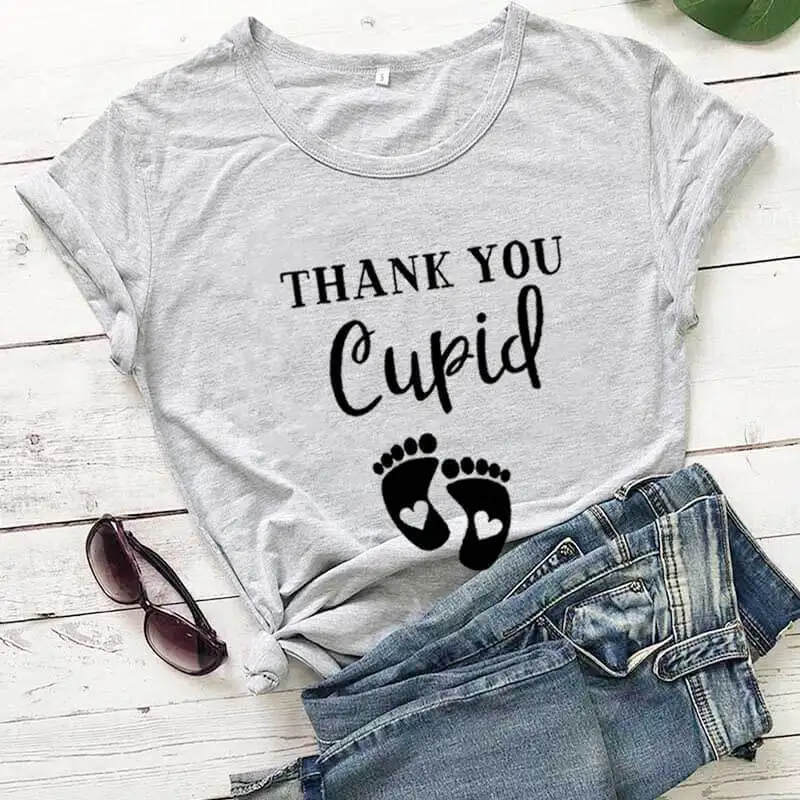 

100% Cotton Women T Shirt Thank You Cupid Printed Tshirt Ladies Short Sleeve Tee Shirt Women Female Tops Clothes Camisetas Mujer