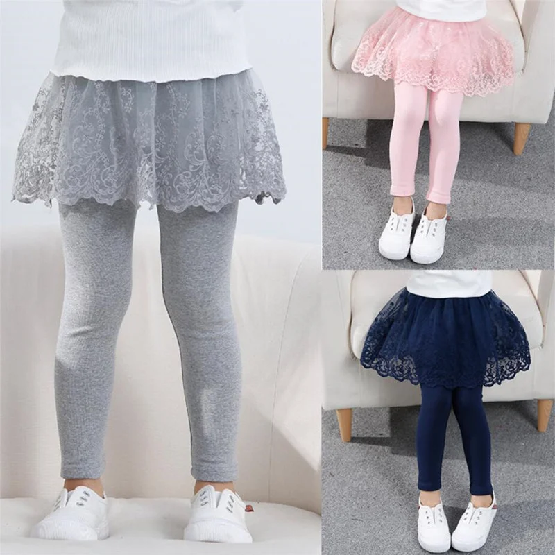 

2020 Cotton Baby Girls Leggings Lace Princess Skirt-pants Spring Autumn Children Slim Skirt Trousers for 2-7 Years Kids Clothes