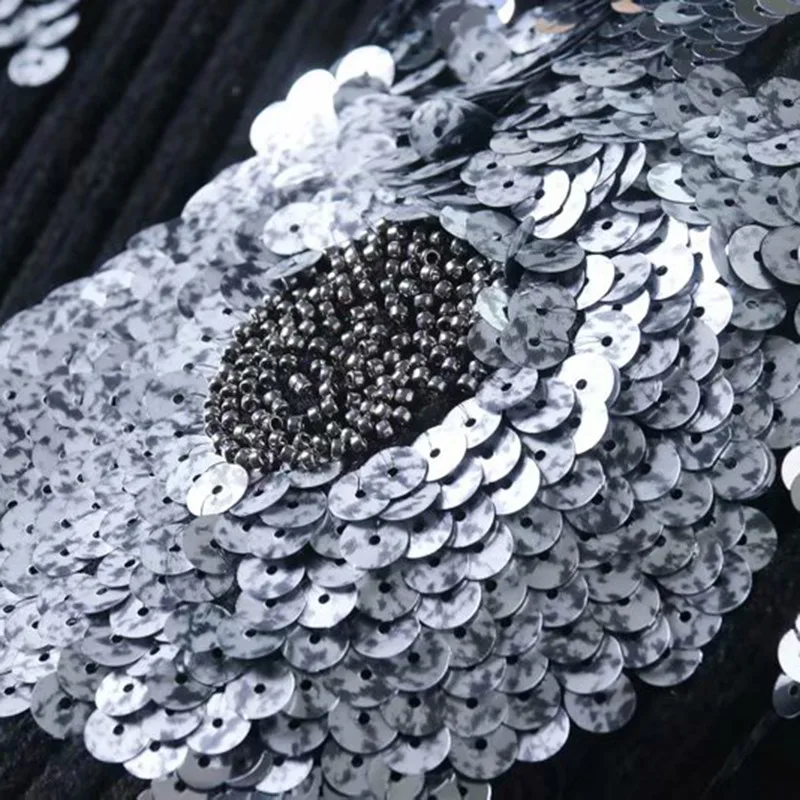 Beading Sequined Loose Knitted Sweater Floral Pattern Turtleneck Long Sleeve Stretchy Pullovers Female Retro Tops | Женская одежда