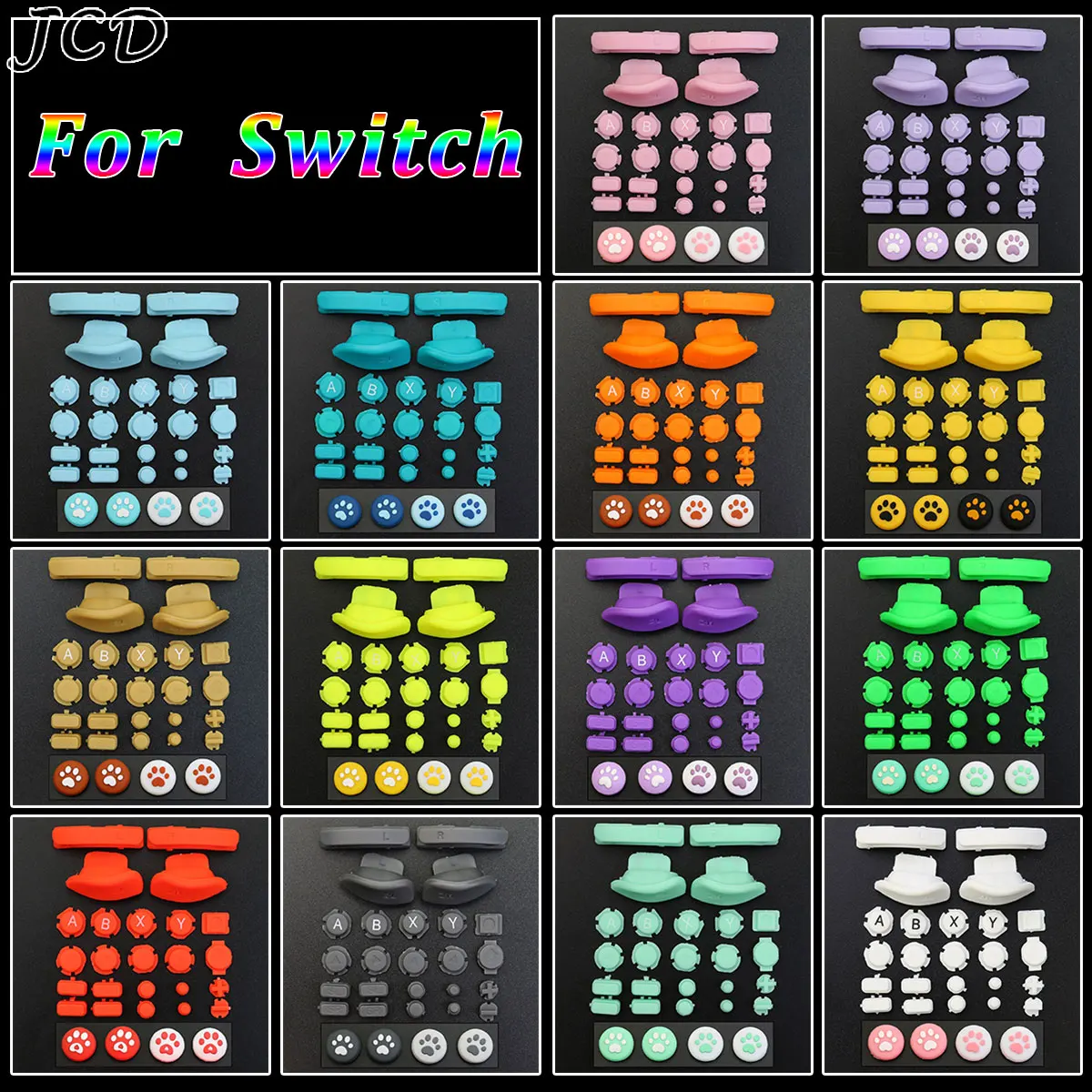 JCD Replacement ABXY Direction Keys SR SL L R ZR ZL Trigger Full Set Buttons with thumb grip caps for Nintendo Switch Joy-Con
