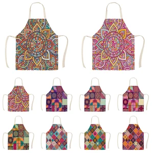 Фартук из хлопка и льна для женщин, Кухонные фартуки с библейскими мандалами для женщин, приспособления для домашней уборки, Арма, Индия, WQ840