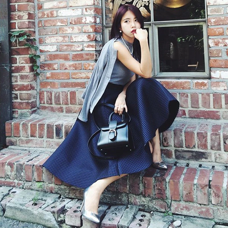 Женская винтажная юбка трапециевидной формы Тонкая ажурная с высокой талией в