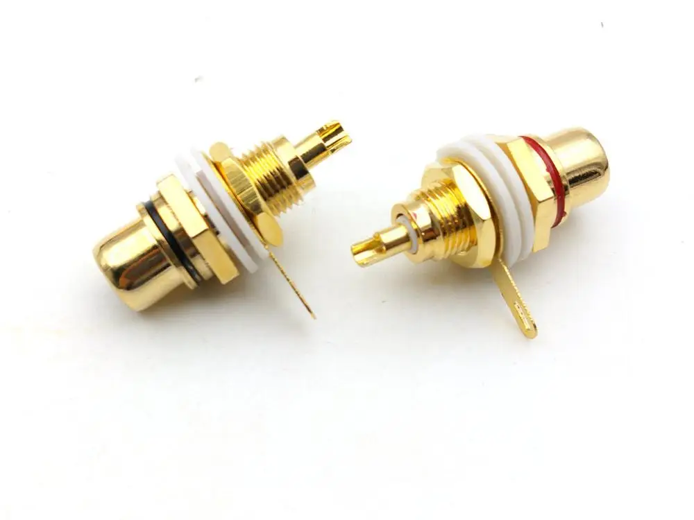 Медный разъем RCA для монтажа на панели позолоченный 24K (красный + черный) |
