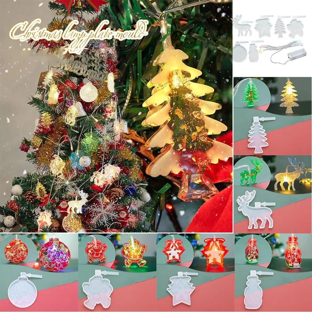 

1pc/set LED Light Silicone Mold Epoxy Resin Mould Christmas Hanging Tags Xmas Ornament Transparent White Christmas DIY Decor