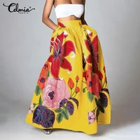 celmia bohemian floral printed skirts women vintage high waist maxi skirt 2021 fashion casual loose female party a line skirt