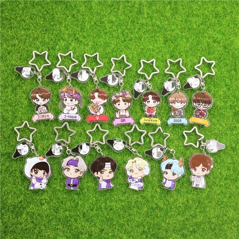 

Kpop 3pcs/set Double Sides Cartoon Cute Bangtan Boys Acrylic Keychain Cute Pendant Keyring Gifts Key Chain Accessories Key Ring
