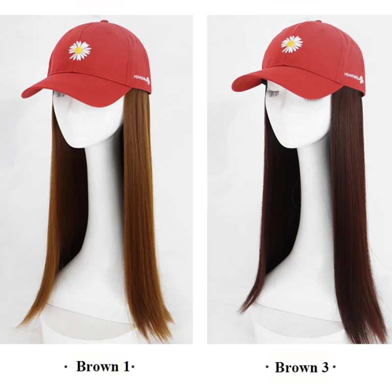 

Baseball Cap With Hair Long Straight Fake Hair Hat Wig Synthetic Hair Extensions Hat With Hair Natural Hairpiece For Women