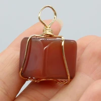 natural stone gem red agate wire square pendant handmade crafts diy necklace earrings jewelry accessories gift making 17x17mm