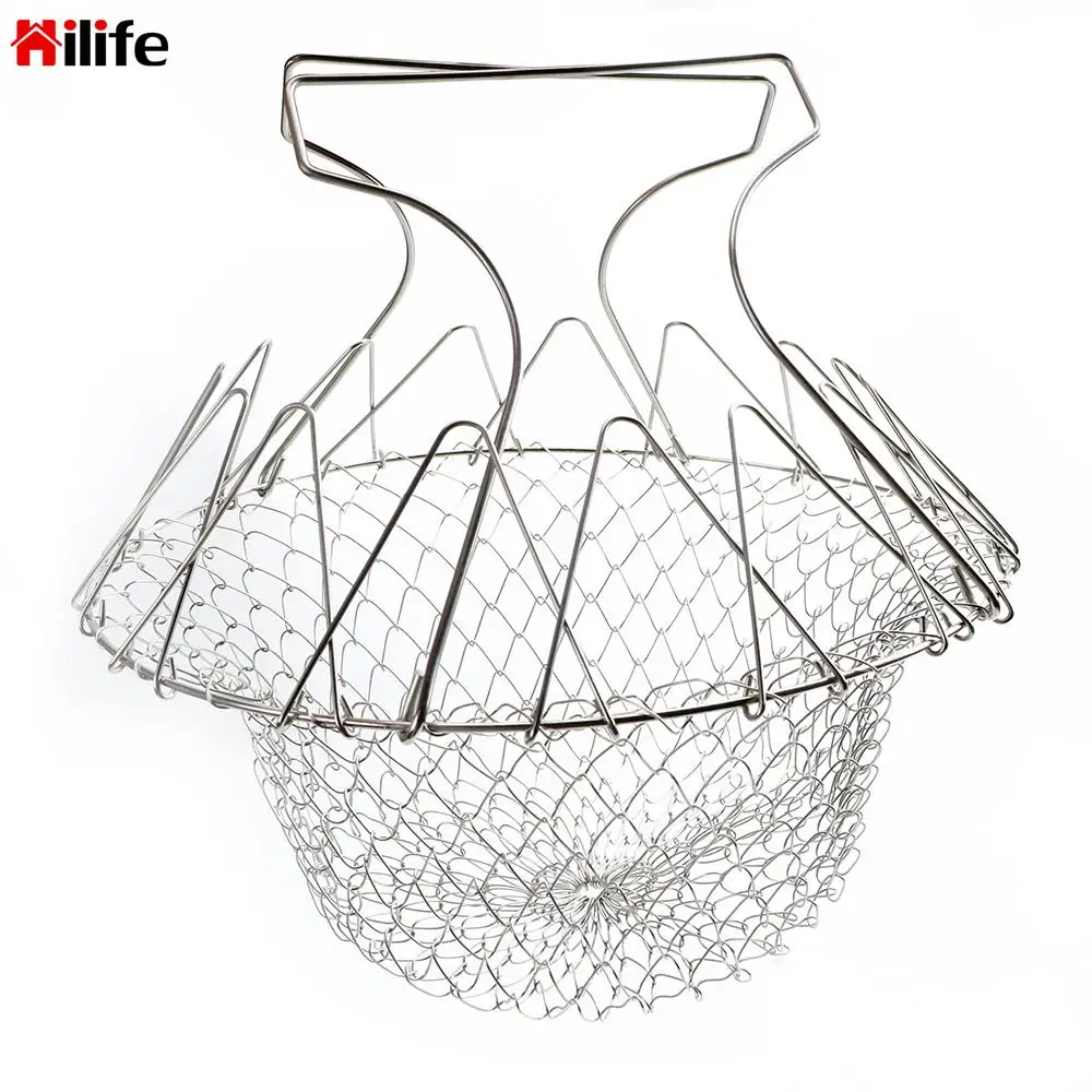 

Складная корзина для приготовления пищи, промывка паром, ситечко, инструмент фритюрница из нержавеющей стали, дуршлаг, кухонный инструмент