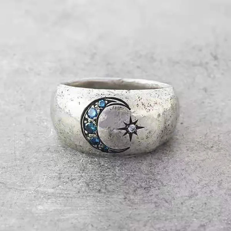 

New creative simple fashion trend personality moon sun inlaid zircon fashion female ring temperament ladies ring