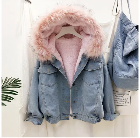 SAGACE Velvet Thick Denim Jacket Female Winter Big Fur Collar Korean Locomotive Lamb Coat Student Short High Quality | Женская одежда