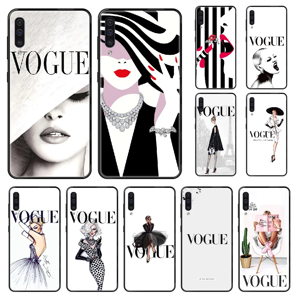 

Fashion VOGUE Phone case For Samsung Galaxy A 3 5 6 7 8 20 40 50 70 71 E S Plus 2016 2017 2018 black silicone shell 3D hoesjes