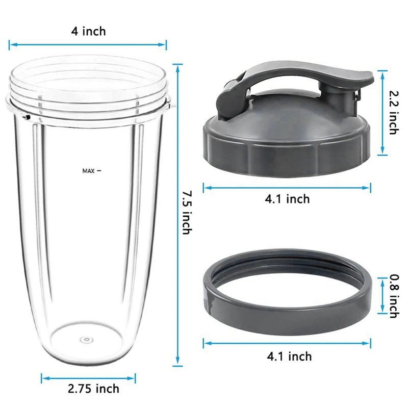 

Replacement Parts 32Oz Cups with Flip Top Lids & Lip Rings Compatible for Nutribullet 600W/900W Blender Models