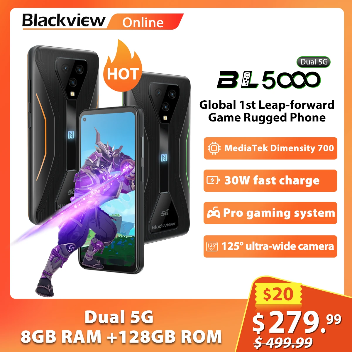 Смартфон Blackview BL5000, усиленный, IP68, экран 5G дюйма, 8 ГБ + 128 ГБ, 4980 мА · ч, глобальная версия Вт, быстрая зарядка