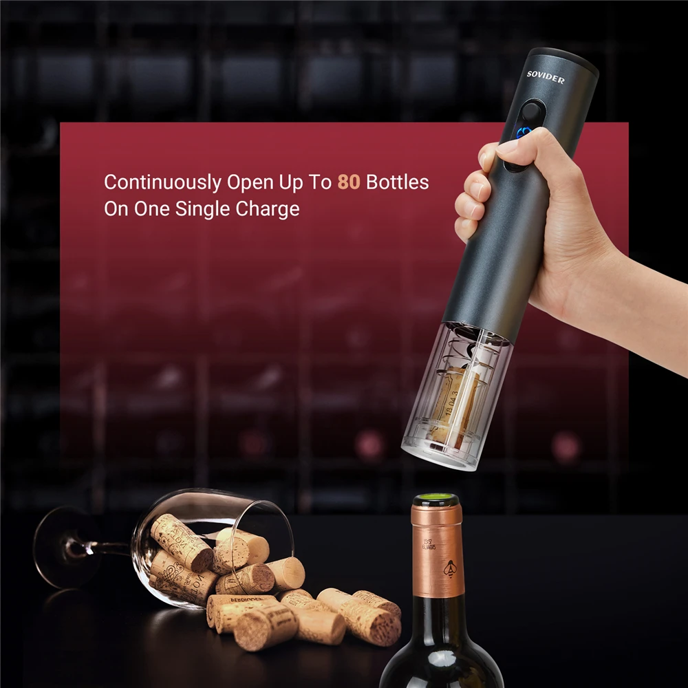 

Sovider Electric Wine Bottle Opener Set Rechargeable Teflon Corkscrew with Foil Cutter for Wine Lovers Easy Storage Fast Operate