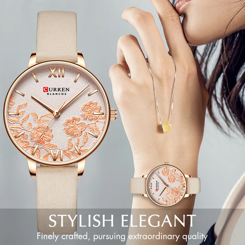 Женские часы CURREN кварцевые наручные с кожаным ремешком уникальный дизайн