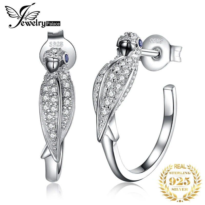 JewelryPalace создан синий сапфир попугай товары для птиц обруч серьги 925 пробы серебро