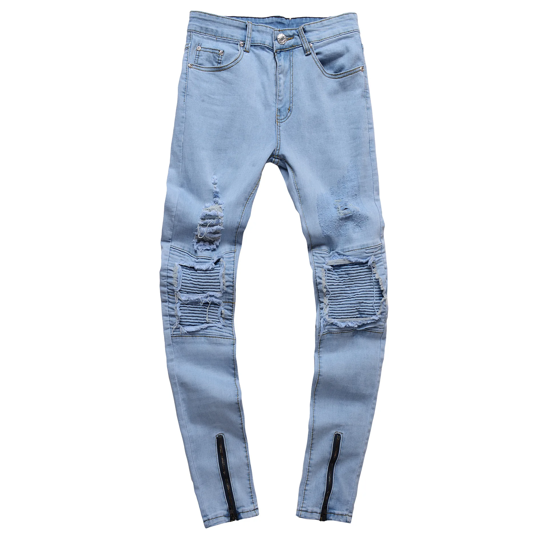 

Wimilous Men's Jeans Straight Slim Stretch Zipper Distressed Pants Ripped Hole Patch Trendy Trousers