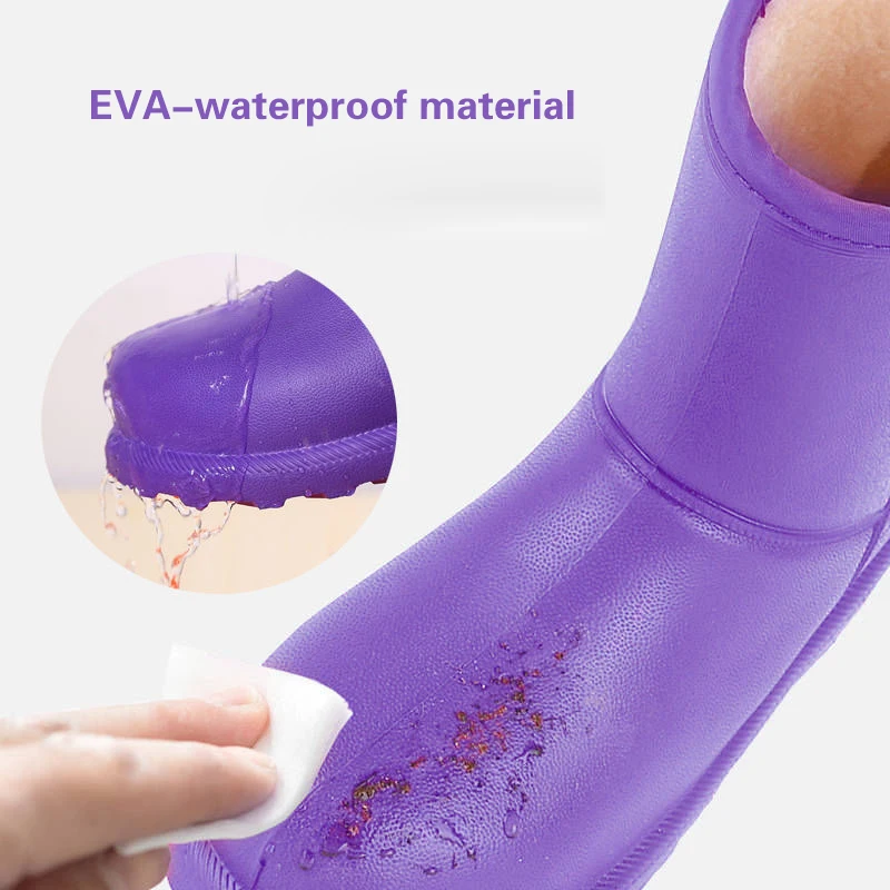 Winter Warm Waterproof Women Fur Boots High Heel Fashion Solid Ladies Rain Platform Shoes EVA Girls Ankle Snow Boots Black