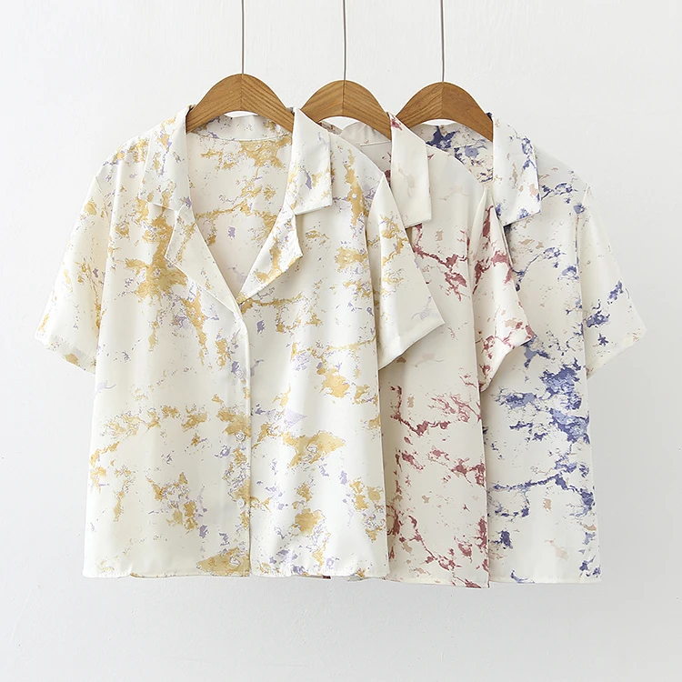 

Блузка женская шифоновая с коротким рукавом, Повседневная Свободная рубашка-поло, топ с принтом, Houthion, лето