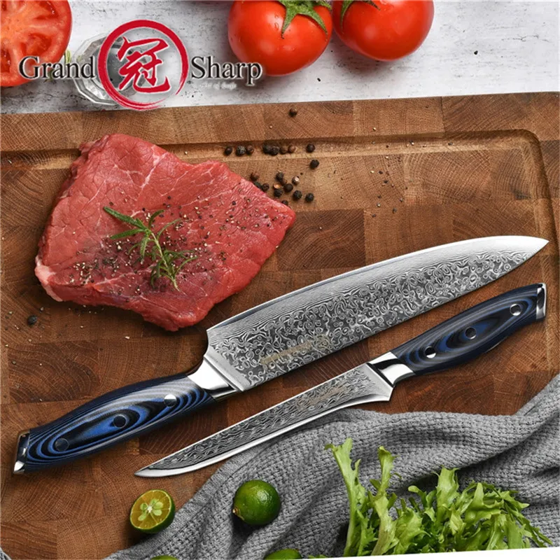 Набор кухонных ножей Grandsharp VG10 из дамасской стали комплект 2 предметов шеф-повар