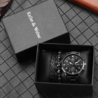 Браслет и наручные часы для мужчин, подарочный набор из черного кварцевого циферблата из нержавеющей стали с безопасной пряжкой, 2 цепочки, лучший подарок на день рождения для мальчиков