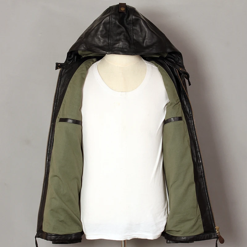 AVIREX FLY модная мужская куртка с капюшоном из натуральной кожи черная овчина летная