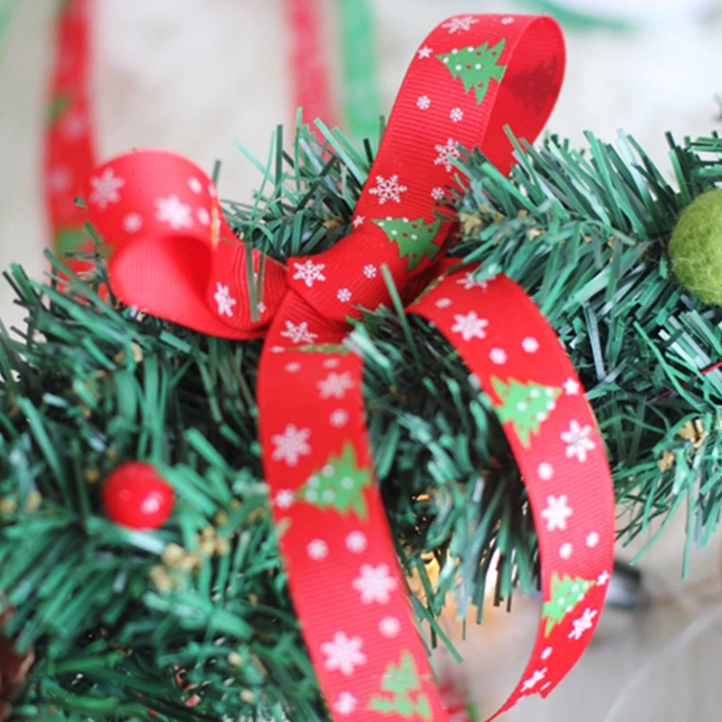 

10 Rolls 10 Yards 20mm Christmas Tree Printing Red Green Grosgrain Ribbon Roll for DIY Crafts Gift Wrapping Xmas Holiday Party