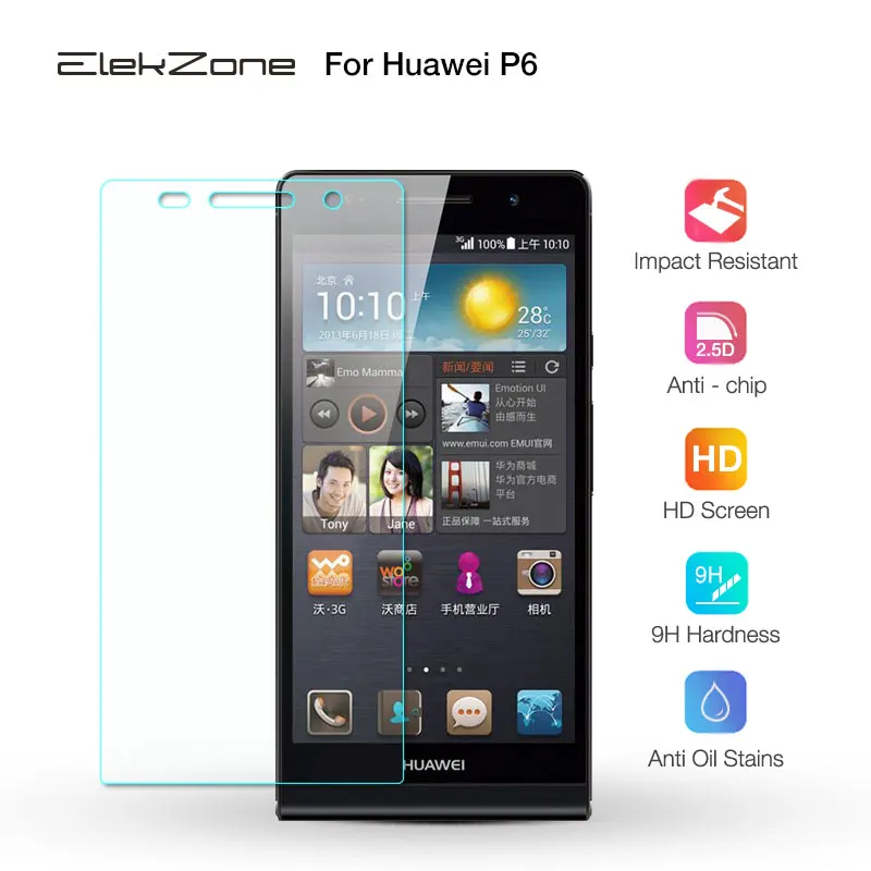Нано-покрытие 9H HD экран телефона Закаленное стекло пленка для huawei P6 2.5D Защитная