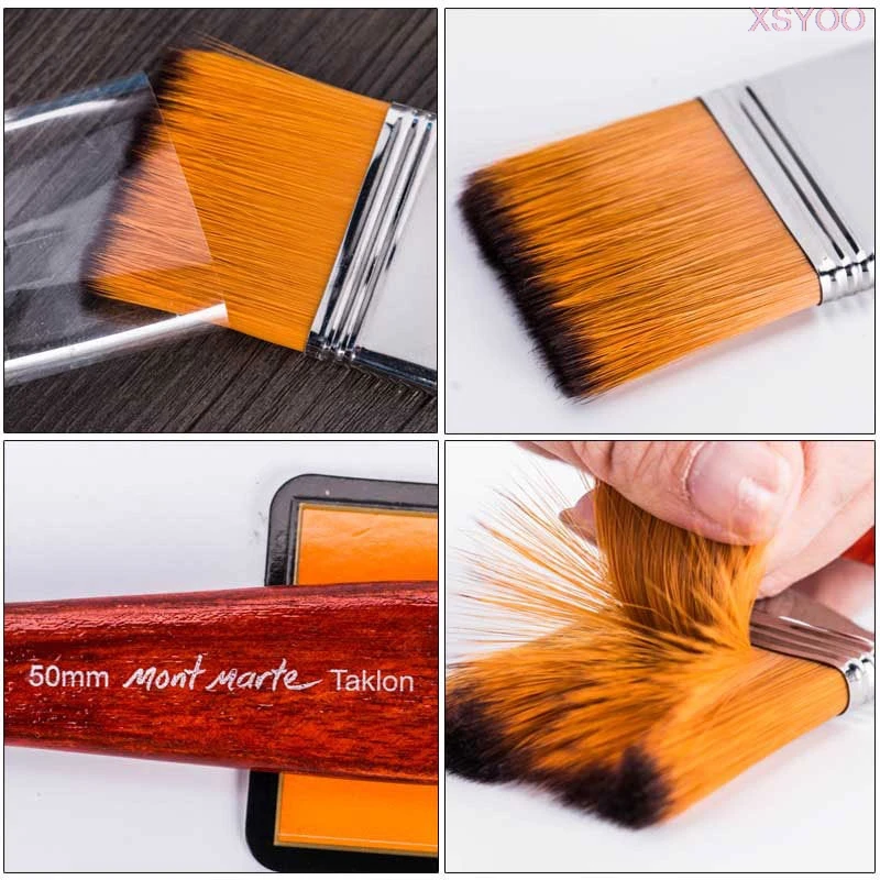 

1Pcs Flat & oblique Artist Paint Brush Large Wash Brushes Set for Varnishes Acrylic Painting Watercolor Red Wood Brush Cleaner