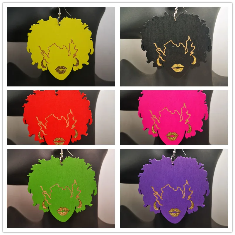 Бесплатная доставка! Новейшие милые блестящие деревянные серьги афродевушки