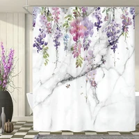 white marble purple wisteria flower shower curtain mauve blossom floral elegance rustic nature plant polyester waterproof screen