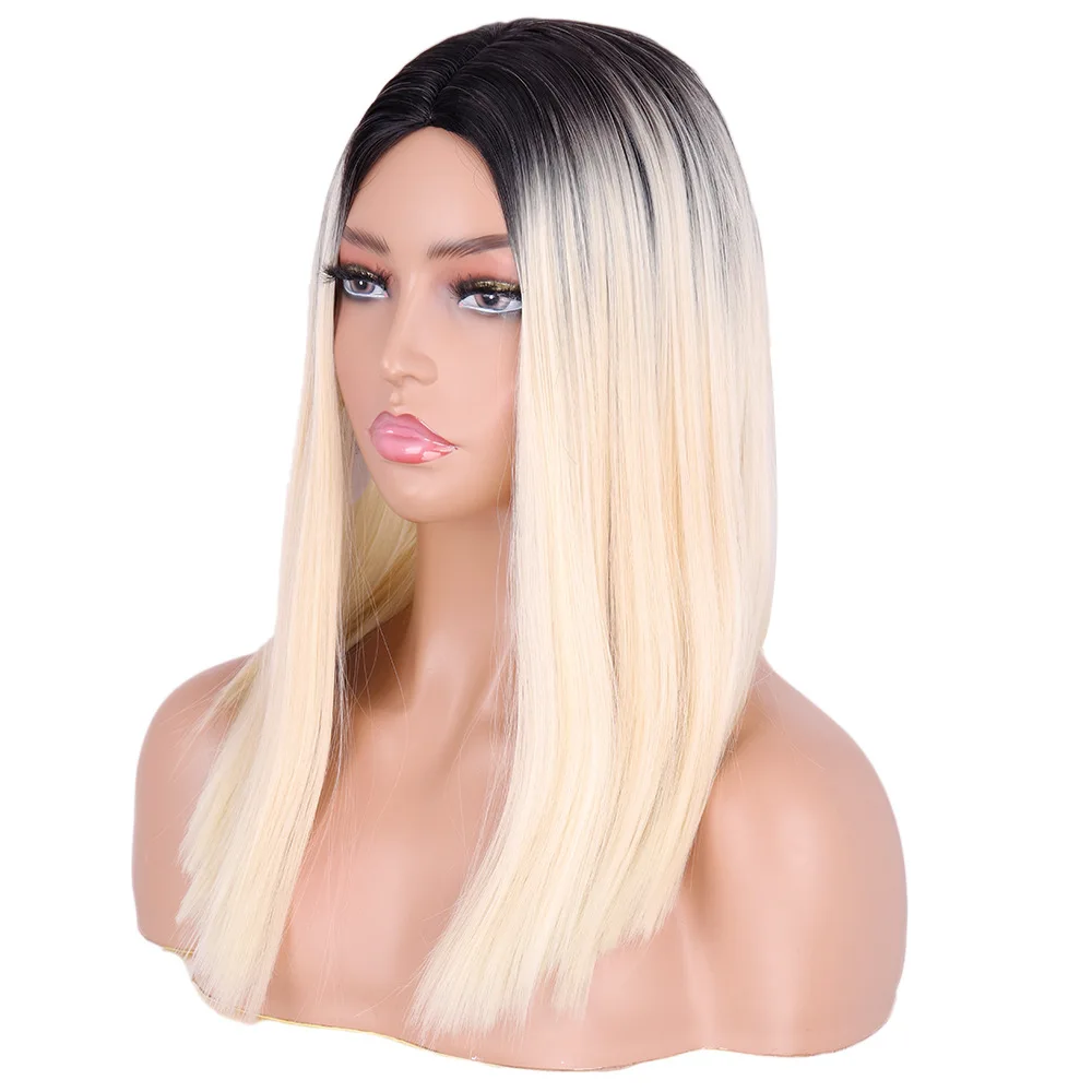 

Ombre Blonde Short Bob Women's Wigs 20 Inch Straight Shoulder Length Natural Synthetic Bob Wig Heat Resistant Lolita Cosplay Wig