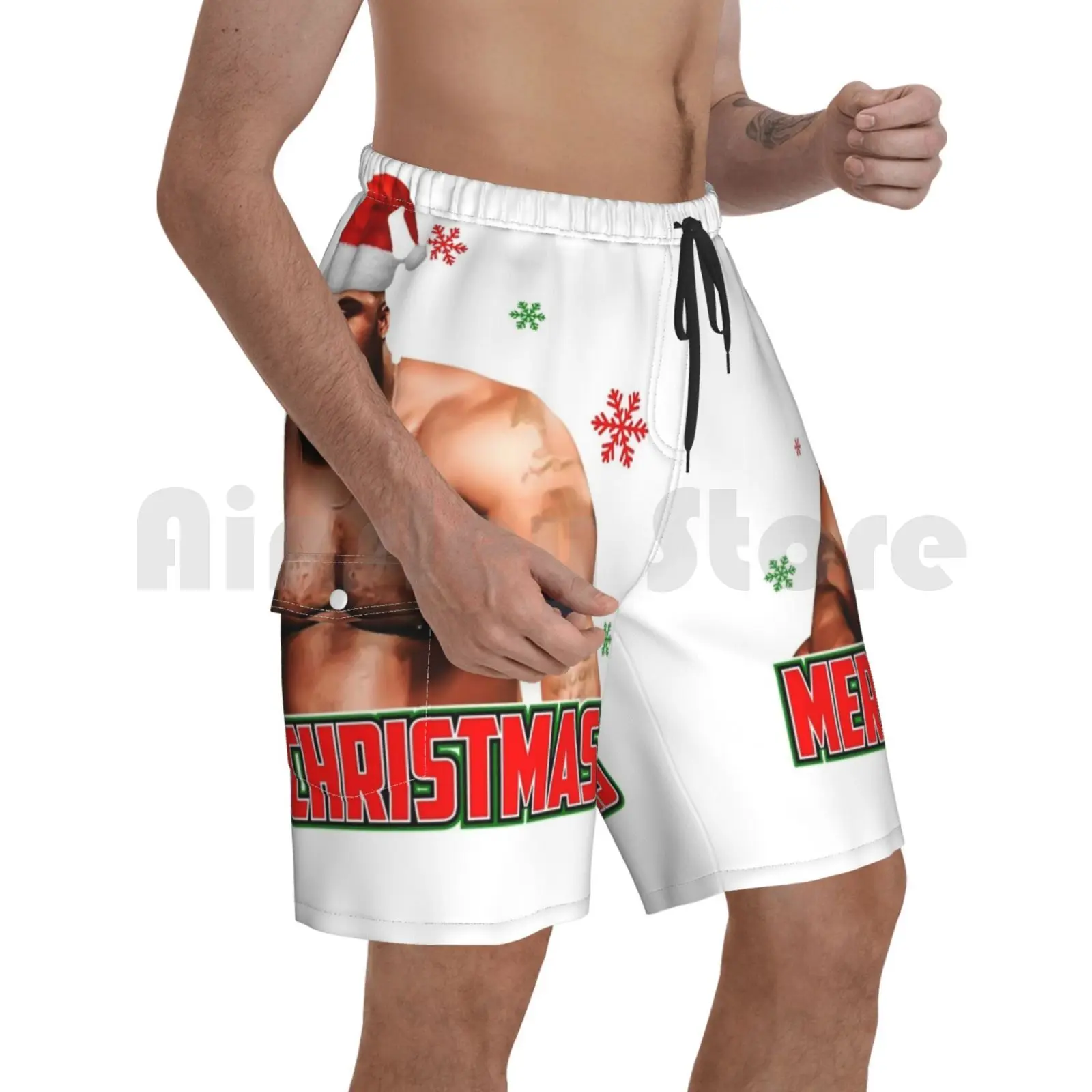 

Barry Wood Meme Well Endowed Man Wearing Santa Hat Black Guy Dick Meme Christmas In Quarantine Holiday Design Beach Shorts