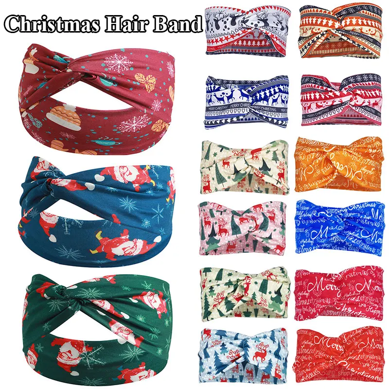 

1PC Christmas Printed Hair Bands Wide Elastic Headband Soft Turban Headwrap Women Cute Headwear Party Hair Accessories Headwear